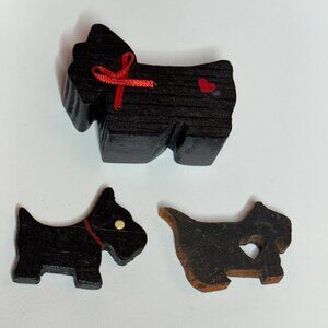 Set of 3 Small Handmade Wood Scottie Dog Figurines Vintage Collectible